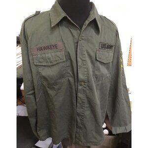 MASH Tv Show Mens Size XXL HAWKEYE Olive Green Army Collared Long Sleeved Shirt
